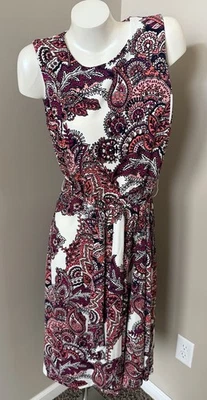 NEW Charter Club Sz Medium Floral Paisley A-Line Dress Citrus Breeze Tie Waist - Image 1 of 4
