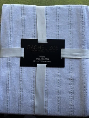RACHEL ZOE Tablecloth White Silver Shimmer Oblong 60 x 104 NEW - Image 1 of 4