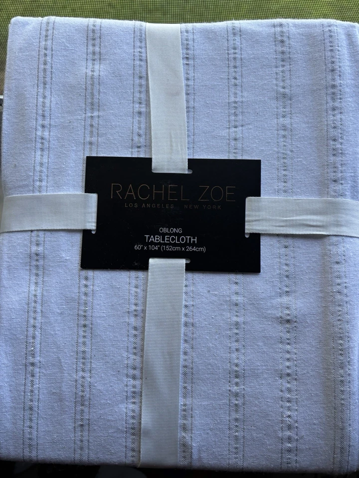 RACHEL ZOE Tablecloth White Silver Shimmer Oblong 60 x 104 NEW - Image 1 of 4