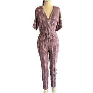 Vintage Damen Strampler klein mauve Streifen gerades Bein Resort Wear Tropical - Bild 1 von 7