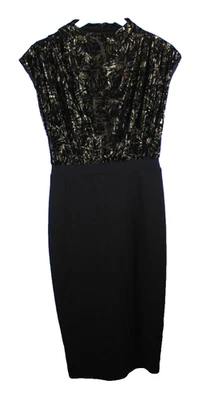 Express Dress Womens Size Small Black Gold Crushed Velvet Career Evening Office - Image 1 of 4