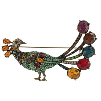 Heidi Daus Swarovski Crystal Peacock Brooch Gold Plated Bird Pin - Image 1 of 4