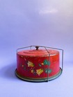 Vintage Red Metal Floral Cake Carrier Cover Saver Metal Hand Carrier
