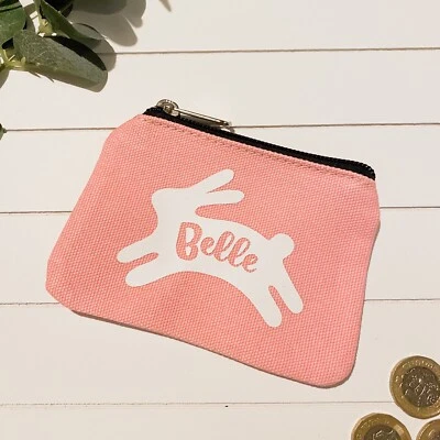 Personalised Kids Coin Purse Bunny Easter Girls Pocket Holiday Coin Wallet Gift - Image 1 of 4