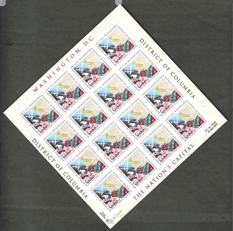 3813- 37 cent  Miniture Pane of 16 stamps - District of Columbia - CV $22.00 - Image 1 of 1