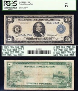 VERY NICE Bold Choice Fine+ 1914 $20 CHICAGO FRN Note! PCGS 15! FREE SHIP! 74258 - Picture 1 of 3
