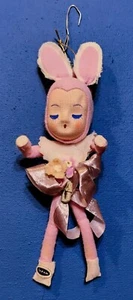 Vintage Knee Hugger Mini PINK EASTER BUNNY Rabbit Pixie Elf Bendy Doll Japan - Picture 1 of 2