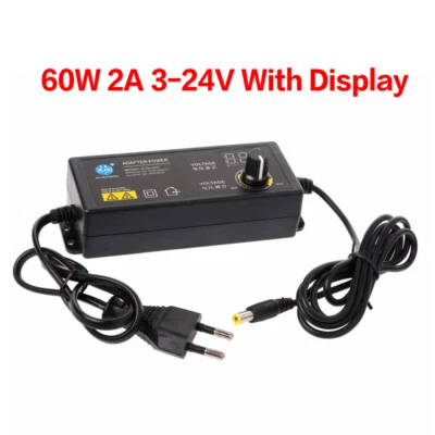 Adjustable AC/DC Power Supply Adapter Display 3V 12V 3-24V 9-24V 2A 5A Universal - Image 1 of 4