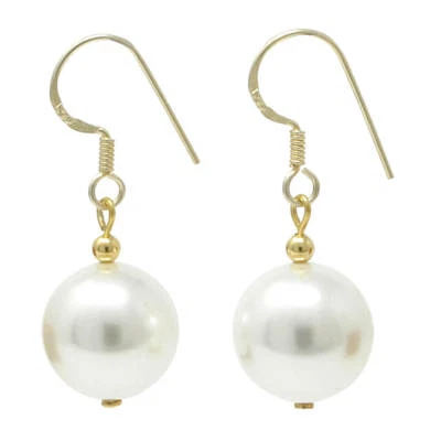 Orecchini A Palla In Perle Di Conchiglia 14Mm E Argento 925, Crema-Bianco - Immagine 1 di 2