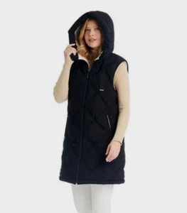 Koolaburra by UGG Reversible Quilted Puffer  Sherpa Long Vest Black & White Sz S - Picture 1 of 7