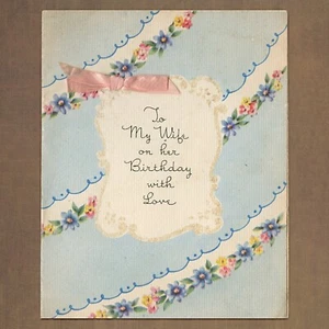 Unbenutzte Vintage White & Wyckoff GEBURTSTAGSKARTE FÜR FRAU, blau rosa Blumen Liebe - Bild 1 von 6