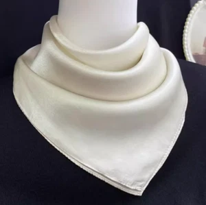 Bufanda cuadrada pequeña 100 % seda 20" para mujer pañuelo envolvente blanco puro sólido MY1 - Imagen 1 de 6