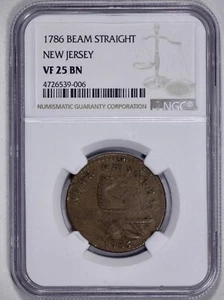 1786 New Jersey Copper Colonial Beam Straight NGC VF 25 BN - Picture 1 of 4