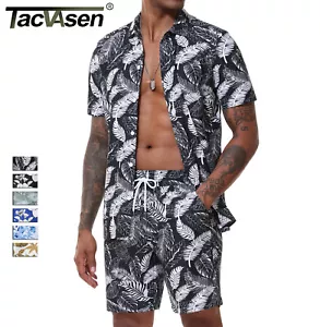 Conjunto de 2 piezas de trajes de playa hawaianos de verano fresco camisa con botones y corto para hombre - Imagen 1 de 48