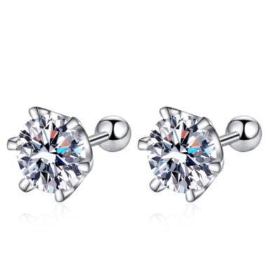 3.5-6mm D VVS1 Real Moissanite Stud Earrings for Women Screw Back S925 Silver - Image 1 of 4