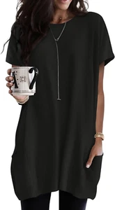 Womens Summer 2025 Casual Short Sleeve Shirts Loose Fit Oversized Tshirts Tunic  - Picture 1 of 12