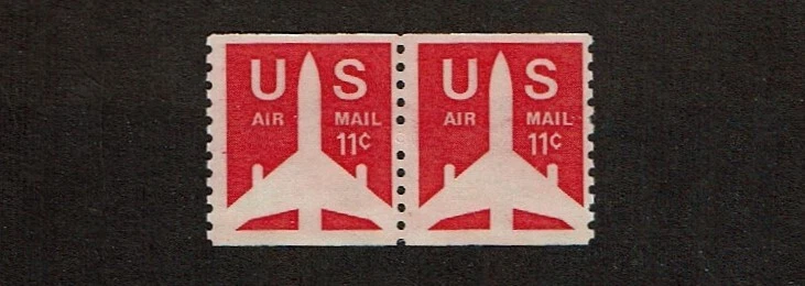 1971- U.S. AIRMAIL 11c Carmine JET  COIL PAIR Sc#C82 M/NH/OG Pristine + - Image 1 of 1