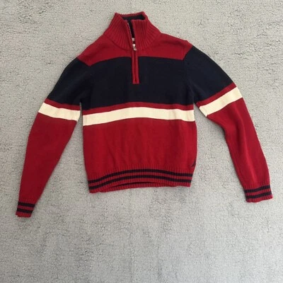 Suéter Nautica Cuarto Cremallera Simulado Cuello Alto Rojo Azul Rayas Niños Pequeño 8 Foto 1 de 4