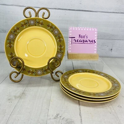 Vintage Sears BIT OF NORWAY Flowers Yellow Center Ironstone Saucer Plates Set 4 - Image 1 of 4