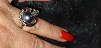 Designer Damen Ring dunkle PERLE+Swarovski*Strass rhodiniert Gr. 17**GESCHENK - Bild 1 von 4