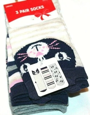 Paquete de 3 calcetines para mujer de vacaciones de Navidad para gato/gatito a rayas talla 4-10 Foto 1 de 3