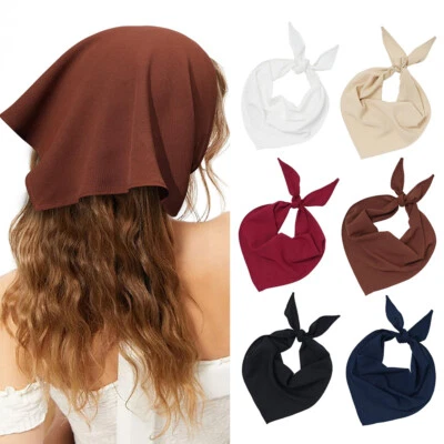 Women's Triangle Hair Scarf Solid Color Turban Hairbands Bandana Headwrap ∠ - Image 1 of 4