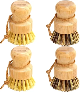 Bamboo Dish Brush Set, 4 Pcs Palm Wooden Dish Scrubber Brush, Dish Brushes, Dura - Picture 1 of 11
