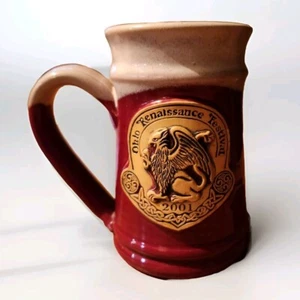 Ohio Renaissance Festival Becher 2001 Banner Eiche Keramik rot & weiß Tropfglasur - Bild 1 von 12