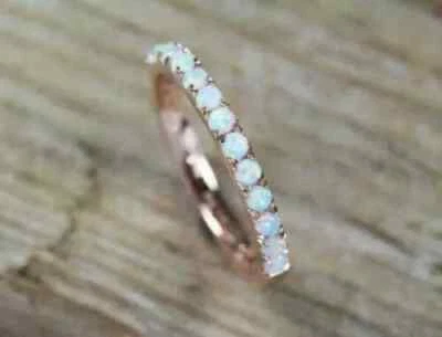 1.20CT Round Cut Fire Opal Half Eternity Wedding Band Ring 14K Rose Gold Finish - Image 1 of 4