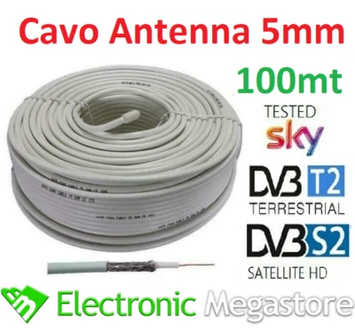 CAVO ANTENNA TV SATELLITARE TERRESTRE OTTIMO PER SKY MATASSA 100mt 5MM FeCu 0,8 - Immagine 1 di 2
