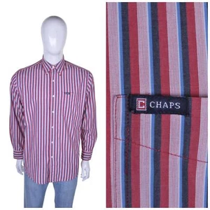 Camisa Oxford De Botón Vtg RALPH LAUREN CHAPS M 15.5 Rayas Rojas Pliegue Preppy - Imagen 1 de 9
