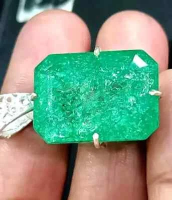 Naturale Certificato Verde Smeraldo 45 KT Loose Gemma 925 Argento Massiccio - Immagine 1 di 4