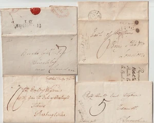 EARLY 1800s - 9 x PRE-STAMP WRAPPERS EXETER COLCHESTER TUNBRIDGE BARNET MATLOCK - Picture 1 of 2