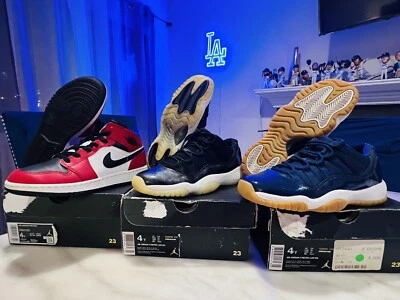 3x Nike Air Jordan LOTE RETRO 11 BAJO Azul Marino + Barones + Retro 1 Puntera Negra Talla 4Y Foto 1 de 4