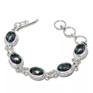 Mystic Topaz Gemstone Handmade 925 Sterling silver Jewelry Bracelet Size 7-8'' - Picture 1 of 1