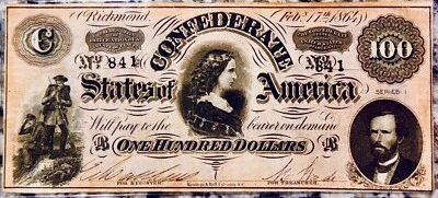 1864 $100 Richmond Confederate Note, Uncirculated, Low Serial Number 841 - Image 1 of 4