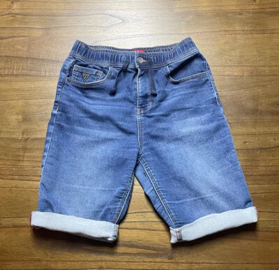 Guess Denim Blue Jean Shorts Girls Size 14 Cuffed Drawstring, Button, & Zipper  - Image 1 of 4