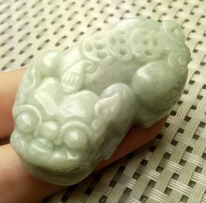 Certified Light Green Natural A Jade jadeite Carved Dragon Pi Xiu Coin Pendant - Picture 1 of 10