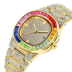 Neu Herrenuhr Hip Hop Iced Out Golduhr Quarz Luxus Voll Diamant Runduhr - Bild 1 von 16