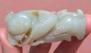 19C Chinese Celadon White Nephrite Jade Carved Carving Boy Figure Pendant - Picture 1 of 17