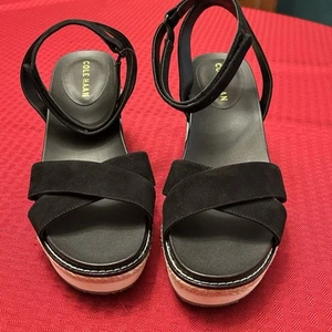 Cole Haan EUC Women’s Cloudfeel Hampton Espadrille Wedge Sandal Black Size 9.5 - Picture 1 of 8