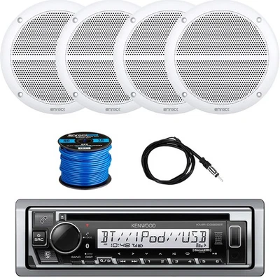 Kenwood KMR-D382BT SiriusXM Ready Receiver, 4x 6.5" 90W Speakers, Antenna, Wire - Image 1 of 4