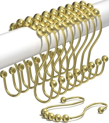 Ganchos para cortina de ducha de acero inoxidable (12) - antideslizantes, fáciles de deslizar, dorados Foto 1 de 4