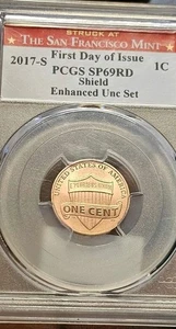  2017-S First Day Issue Lincoln PCGS Sp69RD Sheild Cent Enhanced Unc. Set - Picture 1 of 2