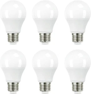 6 Pack A19 LED Light Bulbs 80W Equivalent E26 Base 9W 900LM Daylight 6000K - Picture 1 of 9