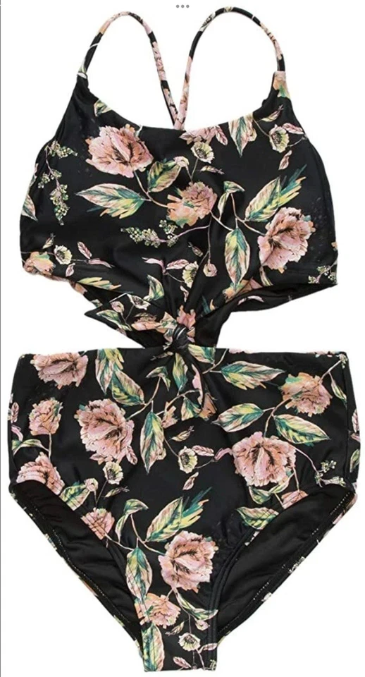 Traje de baño de una pieza O'Neill para niñas jóvenes talla 8 negro floral Van Don Knot ZP-1348 Foto 1 de 1