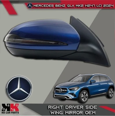 MERCEDES BENZ GLA MK2 H247 LCI 2024 RIGHT DRIVER WING MIRROR BLUE POWER FOLD OEM - Image 1 of 4