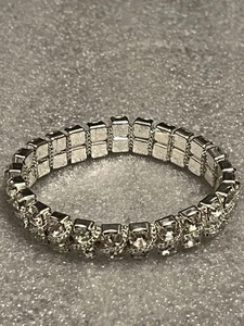 Vintage Silber Strass Stretch Stretch Armband mit Wickelkette - Bild 1 von 5