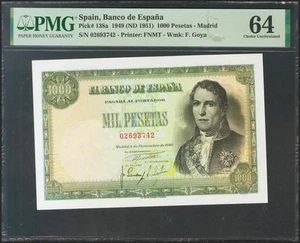 1000 Pesetas. 4 de Noviembre de 1949. Sin serie. (Edifil 2017: 458). Muy raro e - Imagen 1 de 2