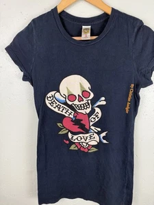 Damen Ed Hardy, dunkelblaues Kurzarm T-Shirt Größe M, Death of Love - Bild 1 von 7